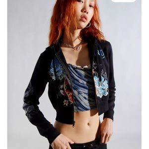 Urban outfitters ed hardy lotus hooded zip up jacket